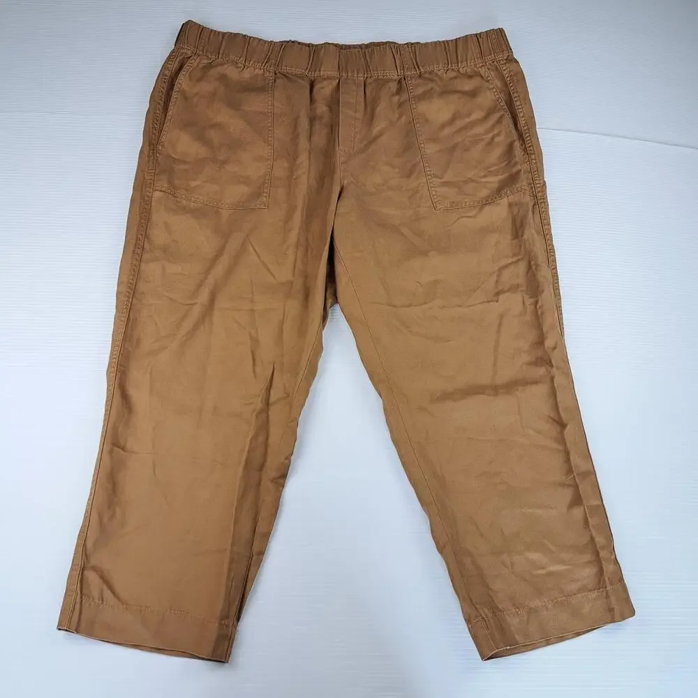 Banana Republic Pants Womens XXL Brown Tapered Crop Twill Elastic Waist Linen